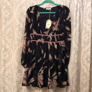 Long sleeve dress with chiffon overlay